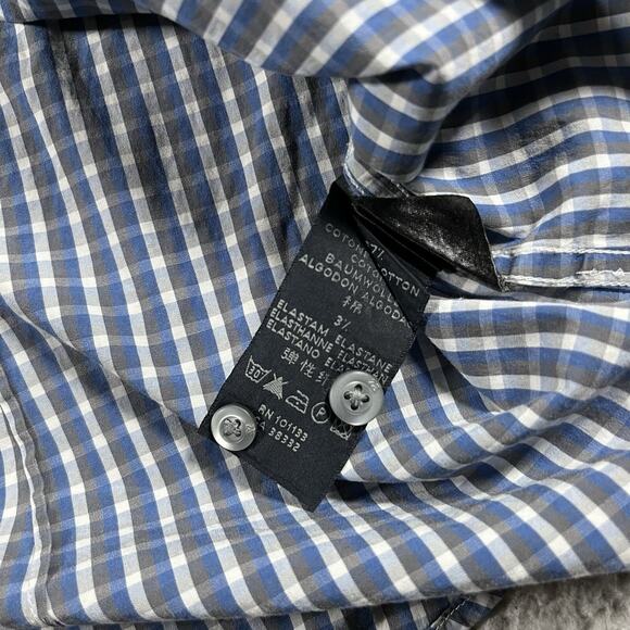 Ermenegildo Zegna Sport Shirt Men XL Blue Check Long Sleeve Button Down Slim Fit - Picture 3 of 16